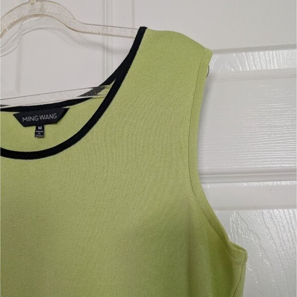 Ming Wang Tank Top Womens Size Medium Green Black Accent Trim Sleeveless Shell - Picture 2 of 9